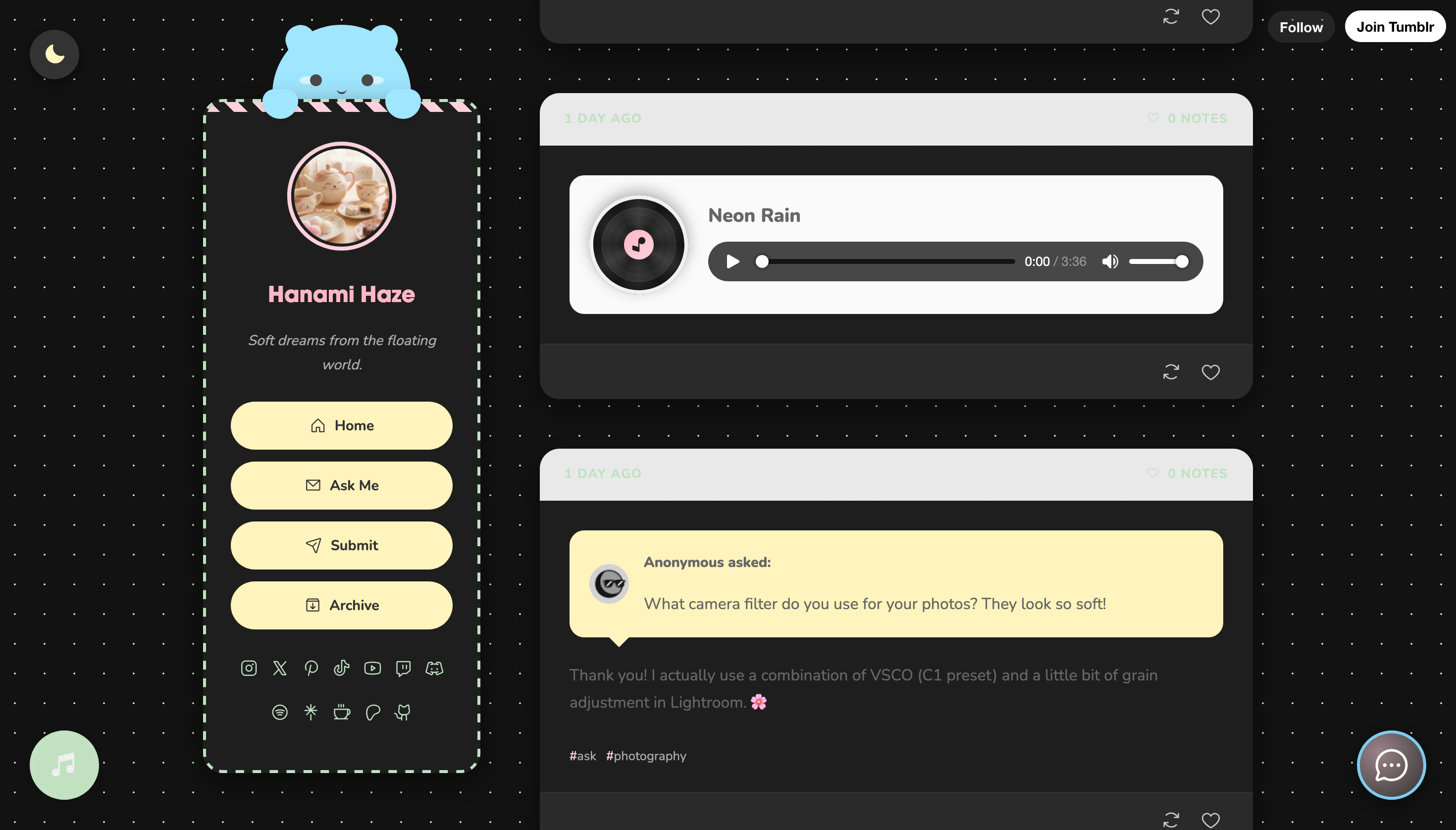 Hanami Haze Tumblr Theme - Screenshot 2 showing product features and functionality