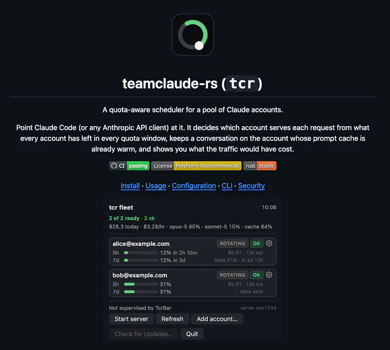 tcr (teamclaude-rs) screenshot 2