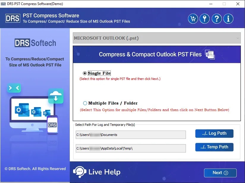 DRS Softech PST Compress Tool - Kompress Outlook PST -Dateien sicher - kein Datenverlust Medien 1