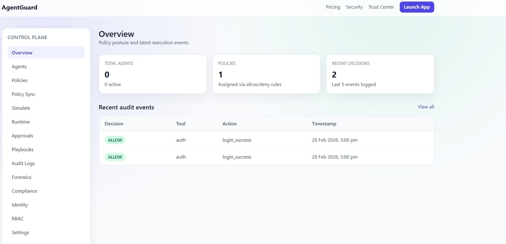 AgentGuard - Main product screenshot demonstrating key features and user interface