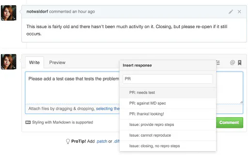 GitHub Canned Responses