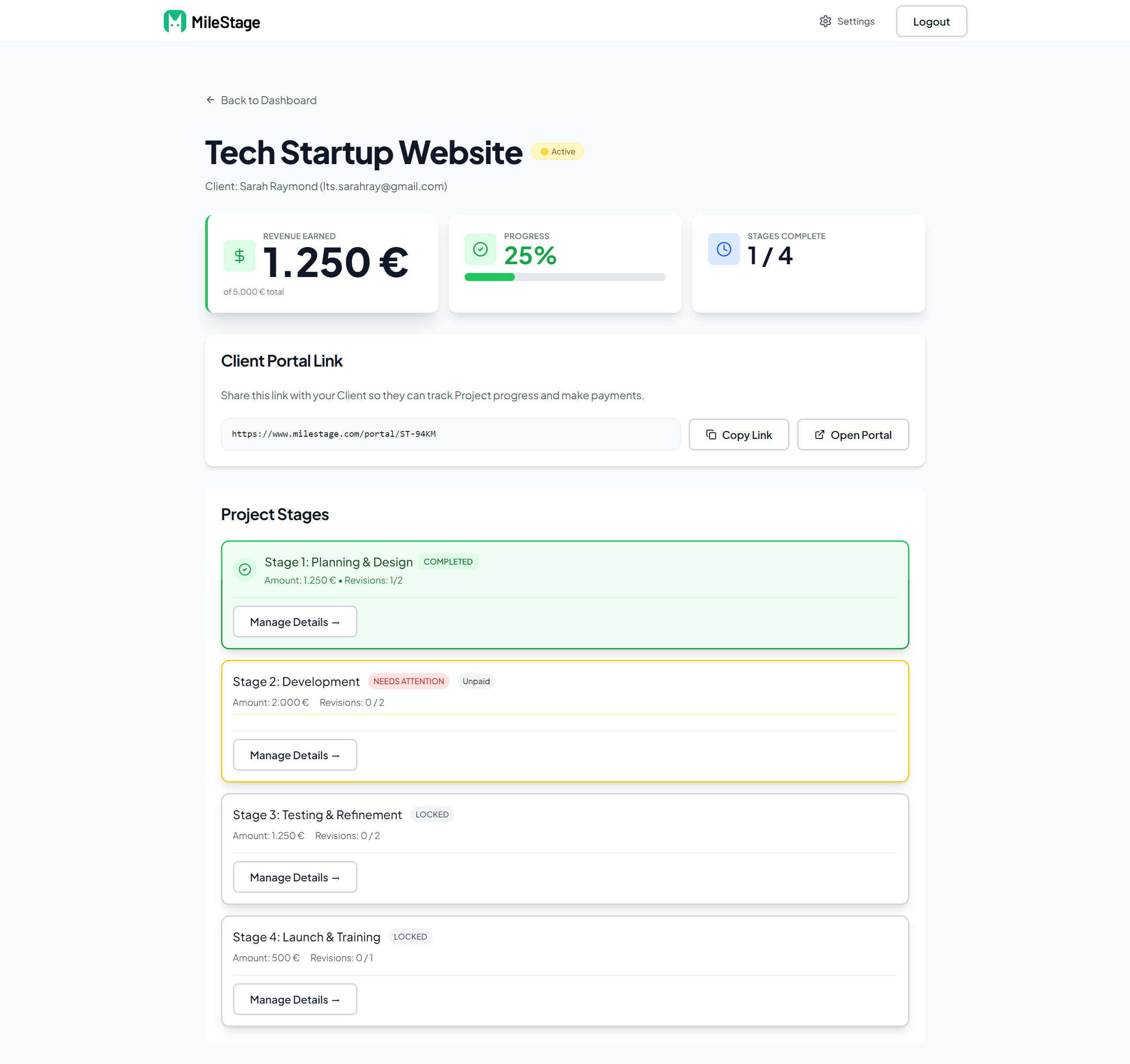 MileStage - Screenshot 2 showing product features and functionality