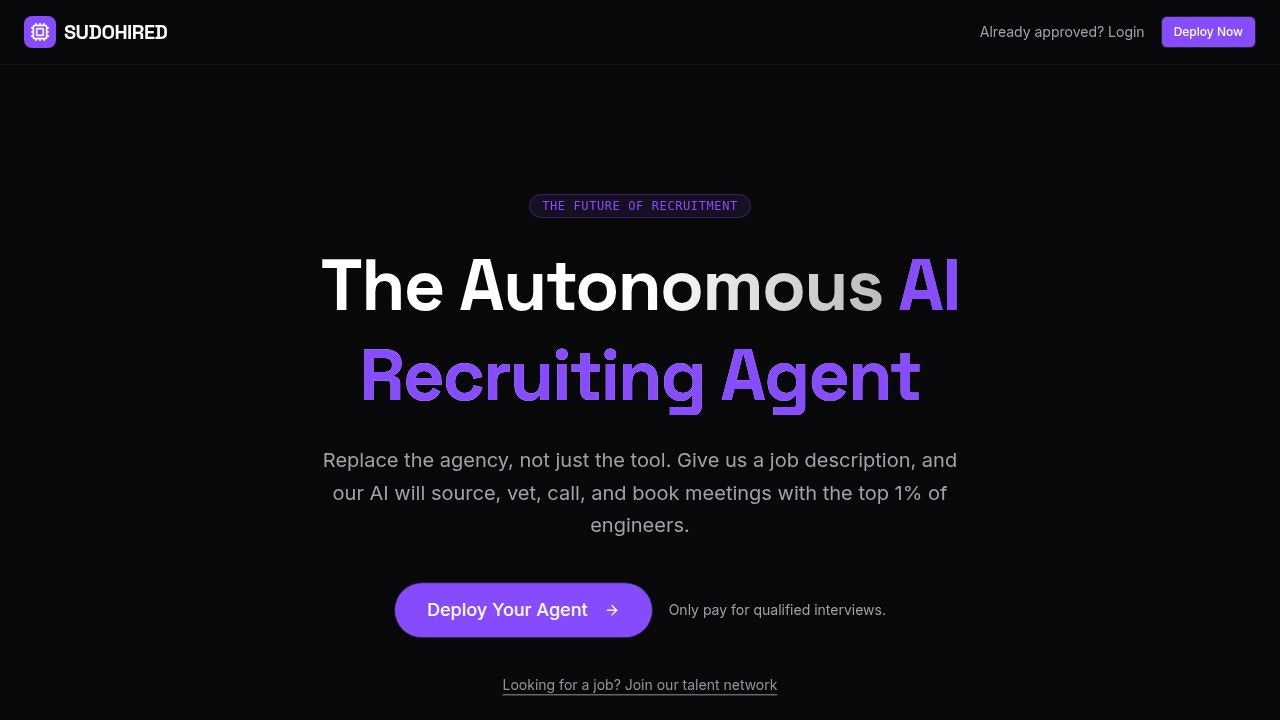 Sudohired - AI Recruiting Agent - Main product screenshot demonstrating key features and user interface
