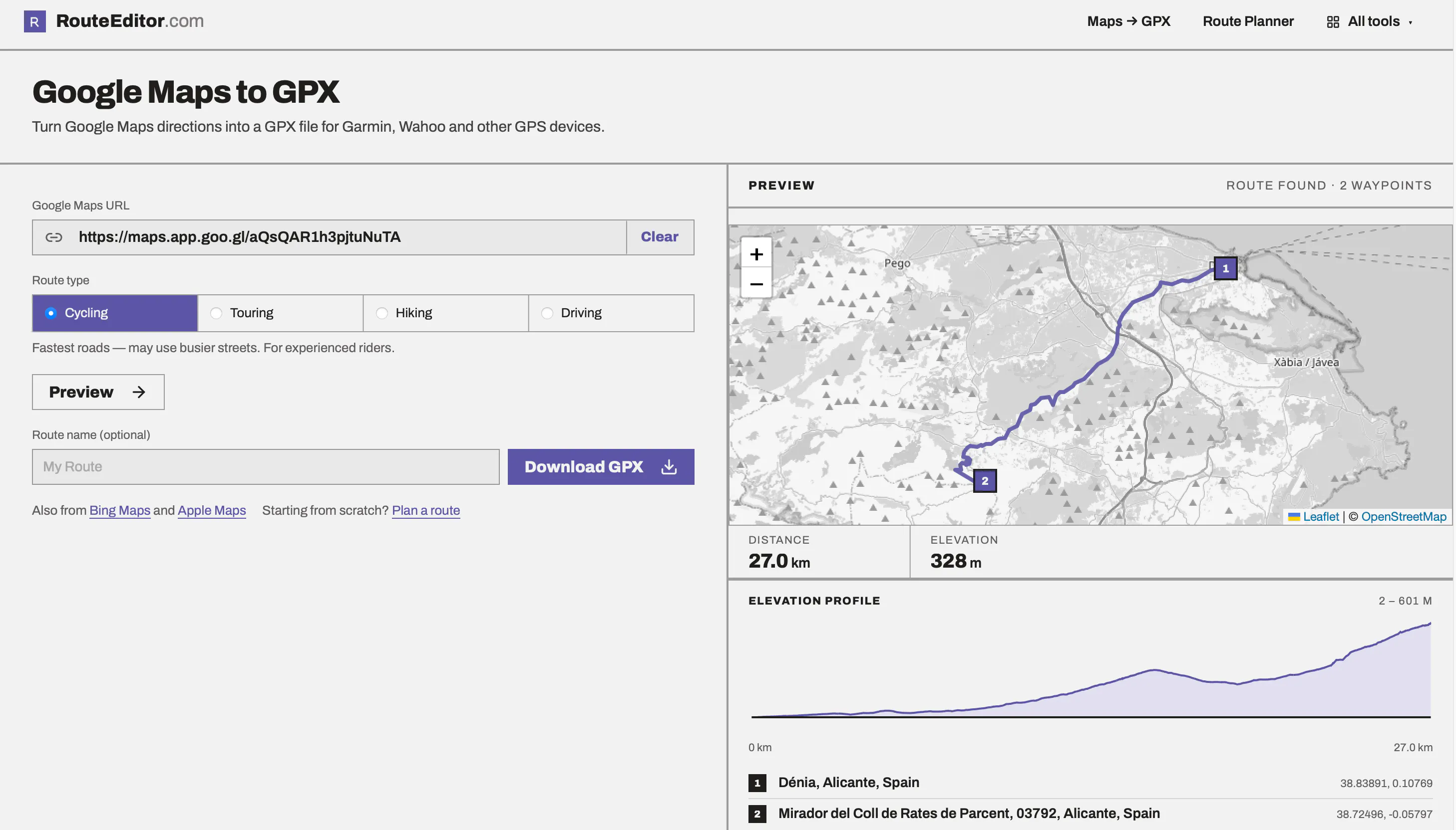 RouteEditor.com — GPX, FIT & TCX tools gallery image