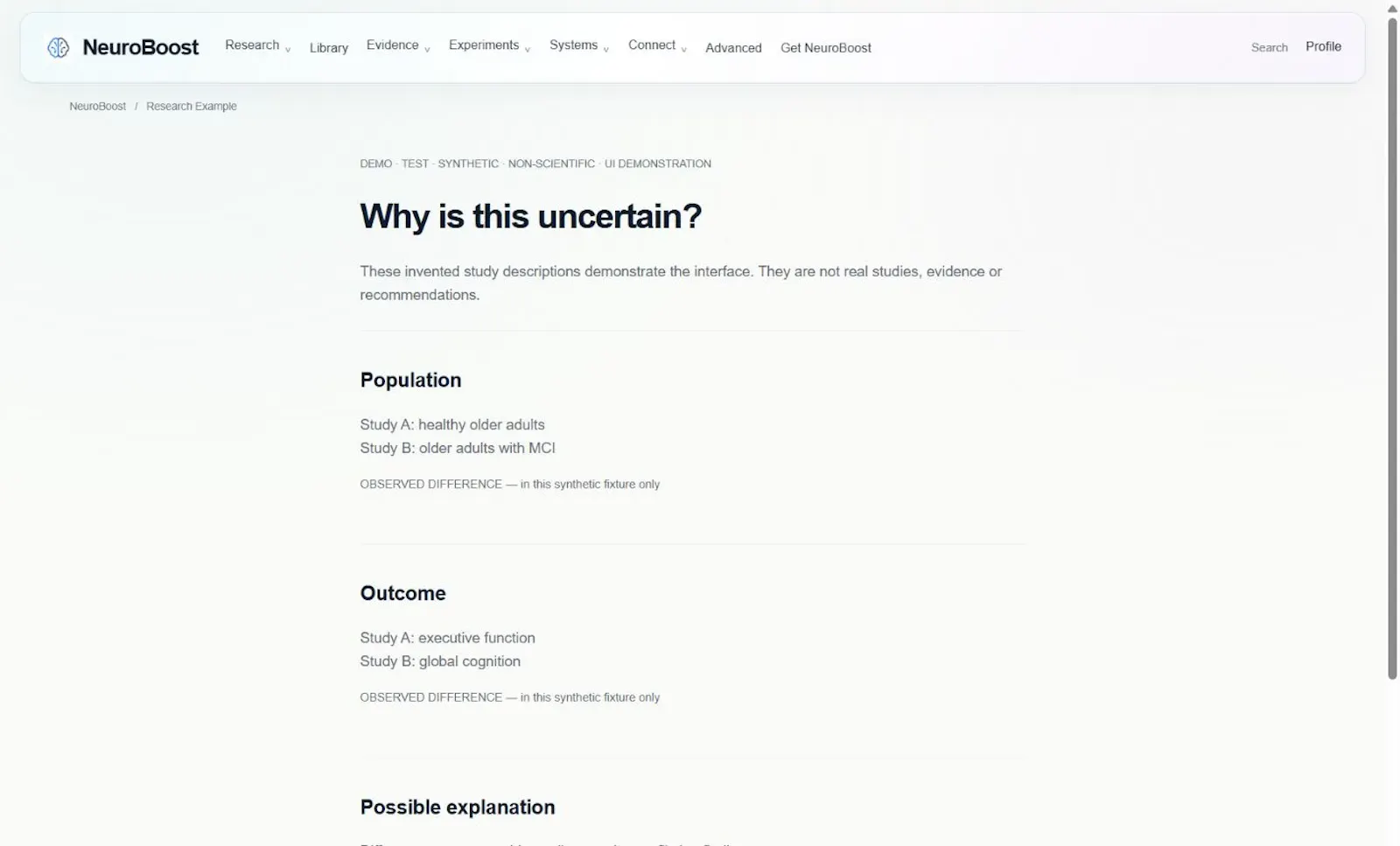 NeuroBoost · What does evidence support? screenshot 3