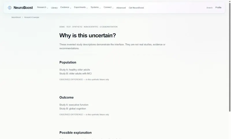 NeuroBoost · What does evidence support? screenshot 3