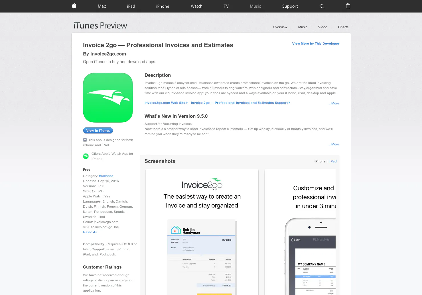 Invoice2Go Apple Watch