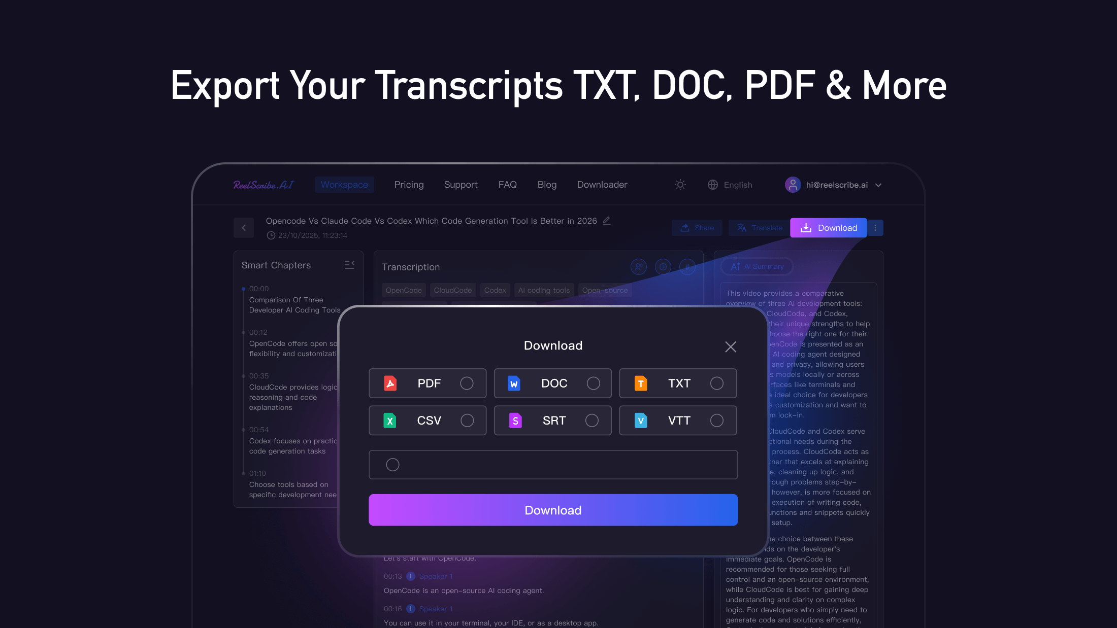ReelScribe - Screenshot 5 showing product features and functionality