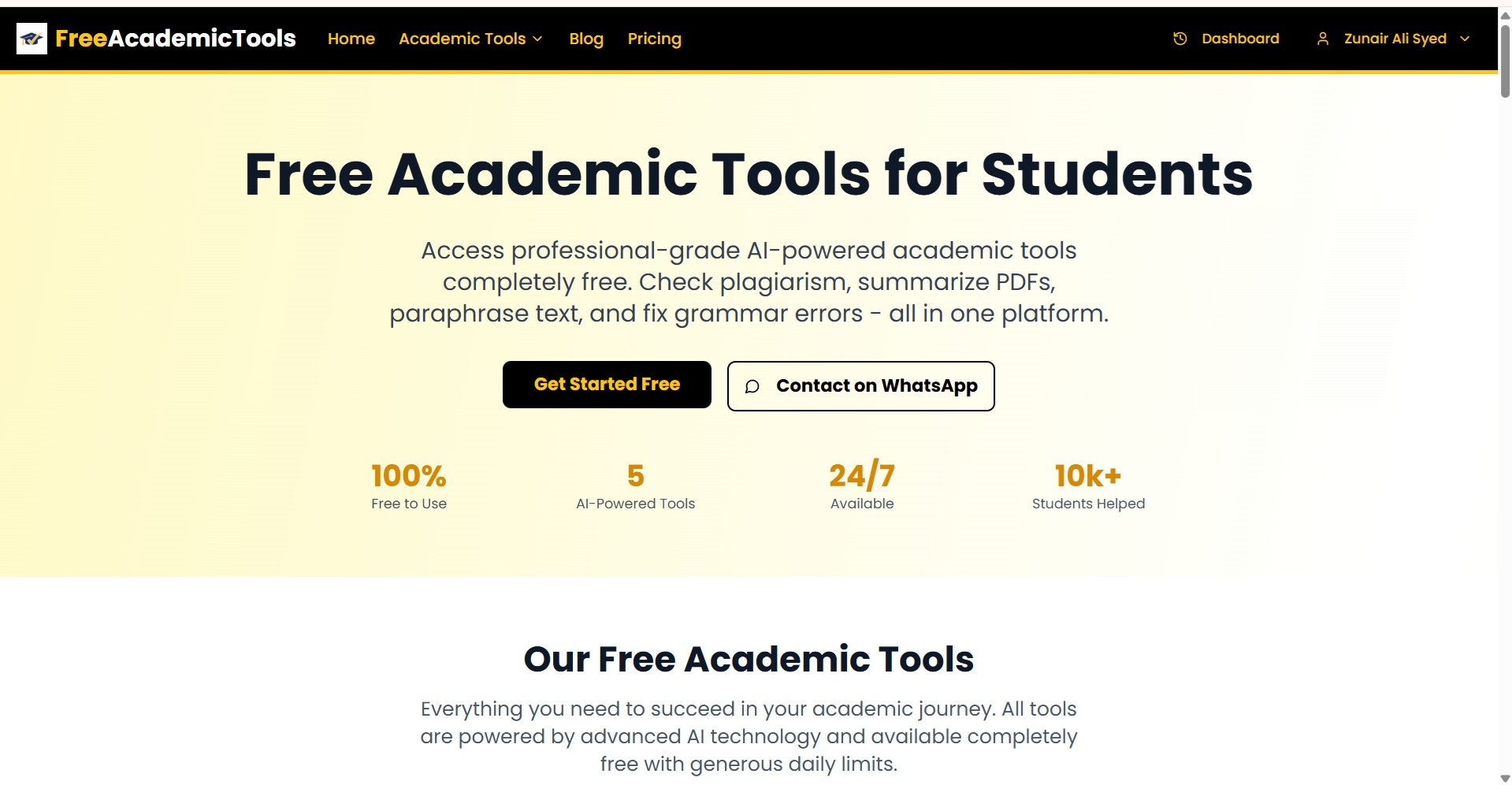 Free Academic Tools - Screenshot 2 showing product features and functionality