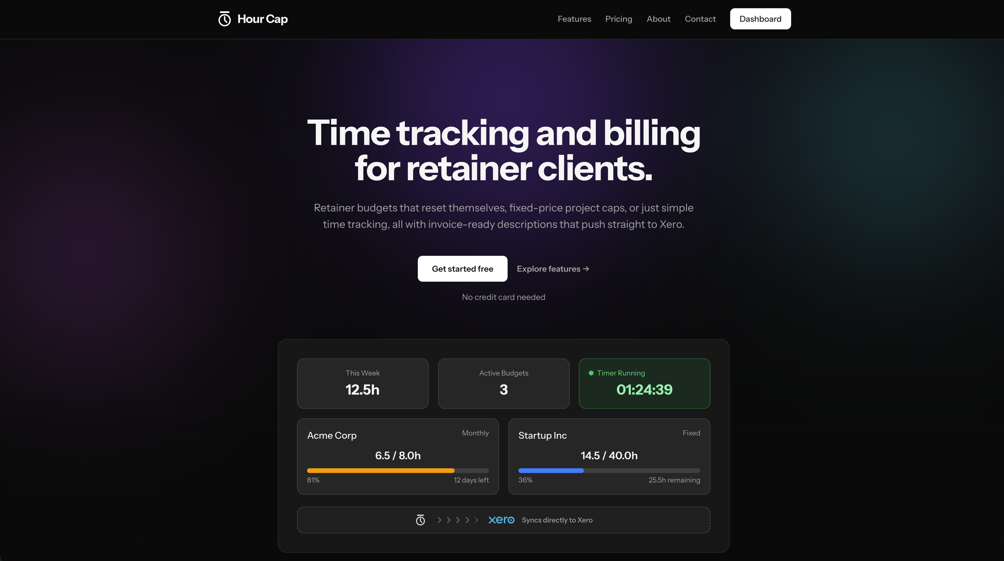 Hour Cap - Main product screenshot demonstrating key features and user interface
