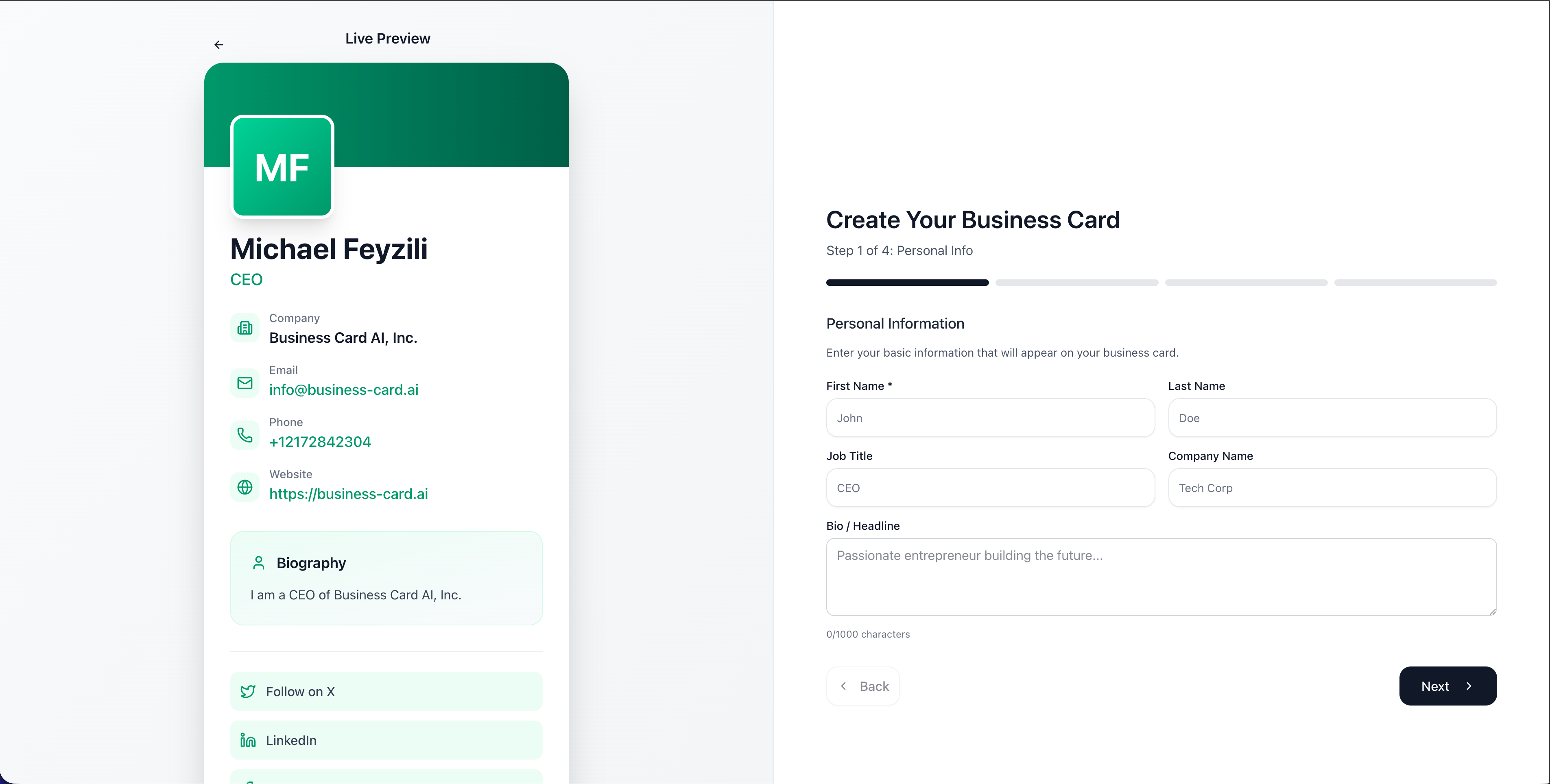 Business-card.ai – Digital Business Card - Screenshot 2 showing product features and functionality