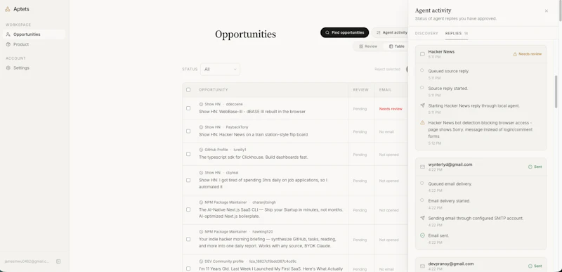 Aptets: outreach for vibe-coded projects screenshot 6