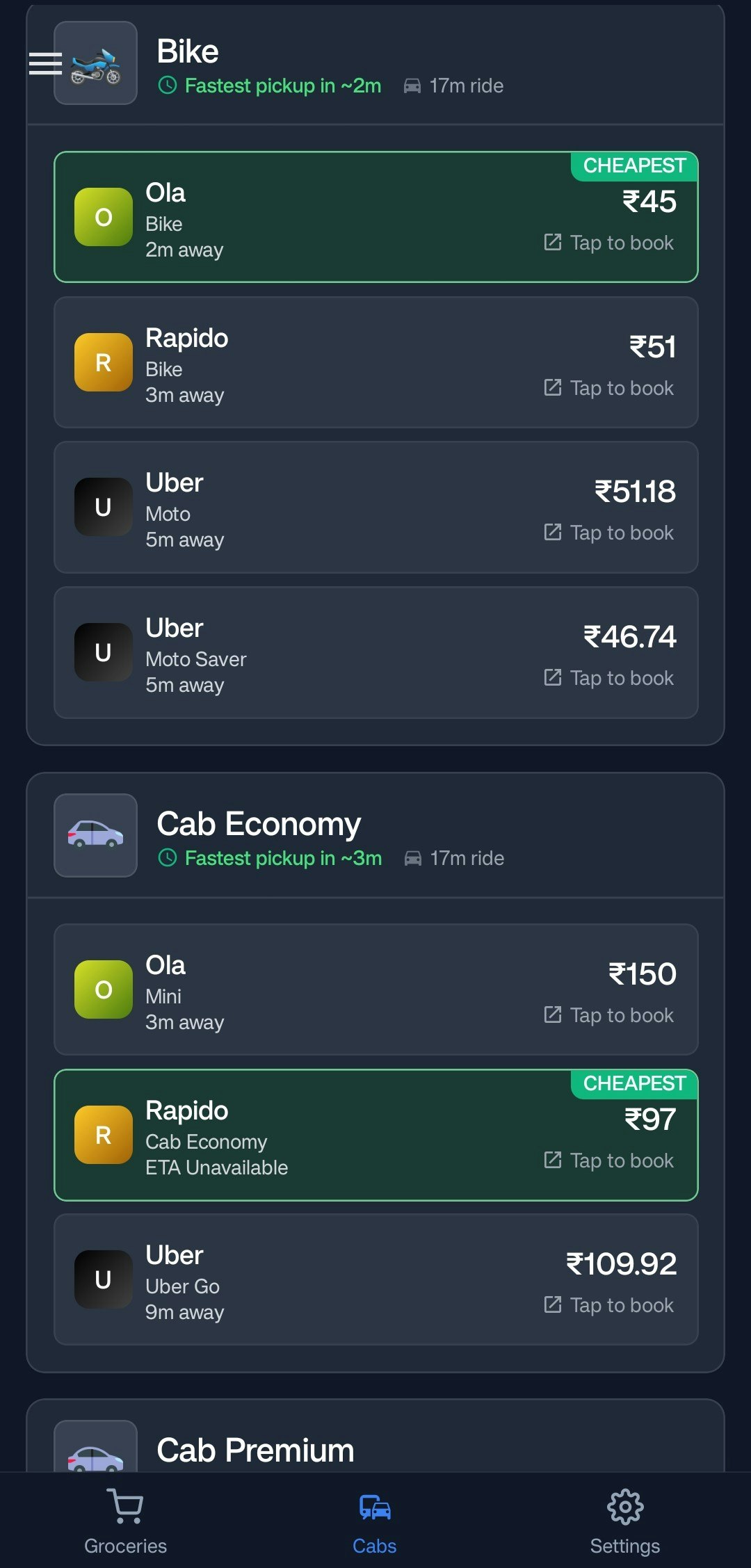 Comparify - One app to find the cheapest rides and groceries fast media 3
