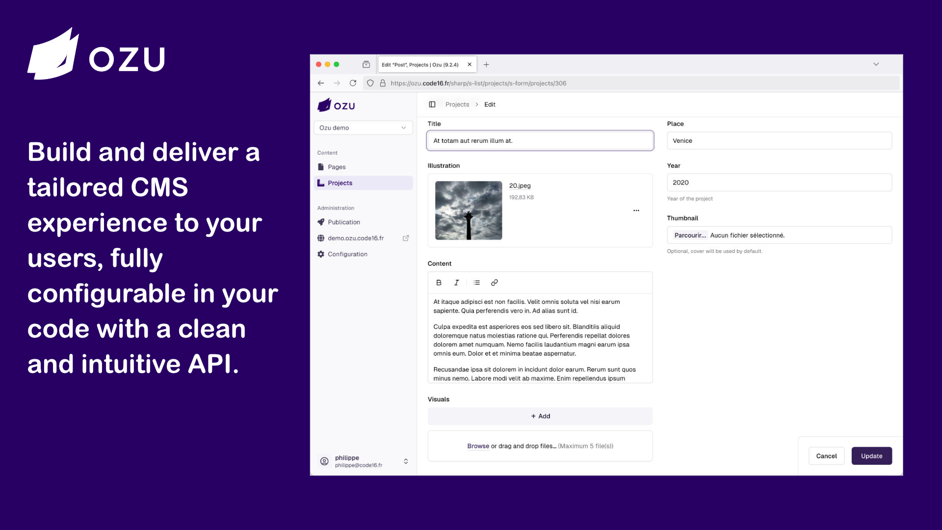 Ozu, per codice 16 - Sviluppa con uno stack di Laravel, ospite statico, gestisce con CMS media 3