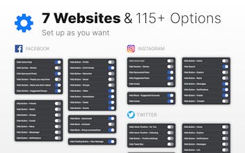 ソーシャルネットワークの中毒性のある部分を隠すためのオプションがあるSocialFocus設定パネルのスクリーンショット