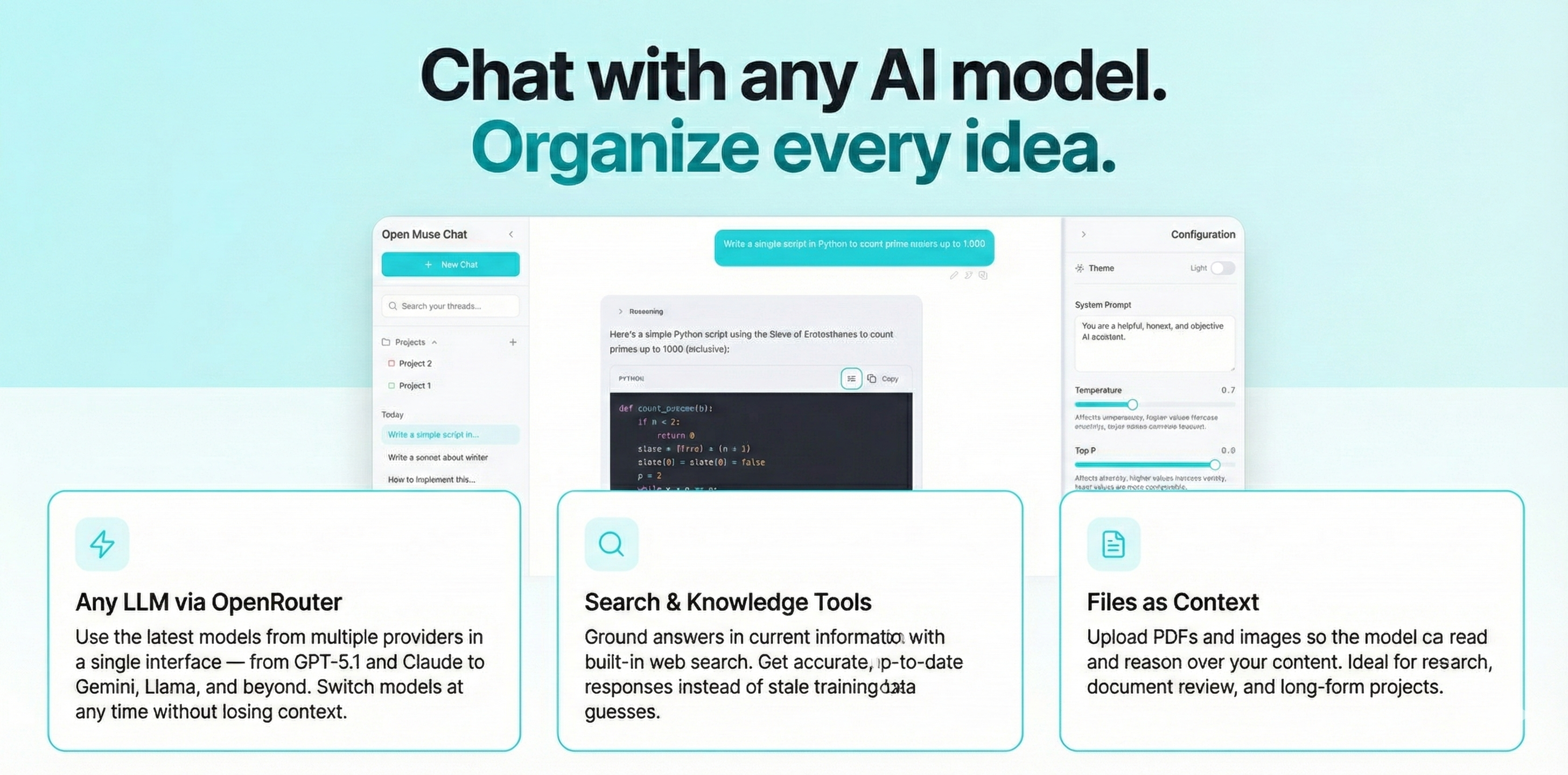 Open Muse Chat - Main product screenshot demonstrating key features and user interface