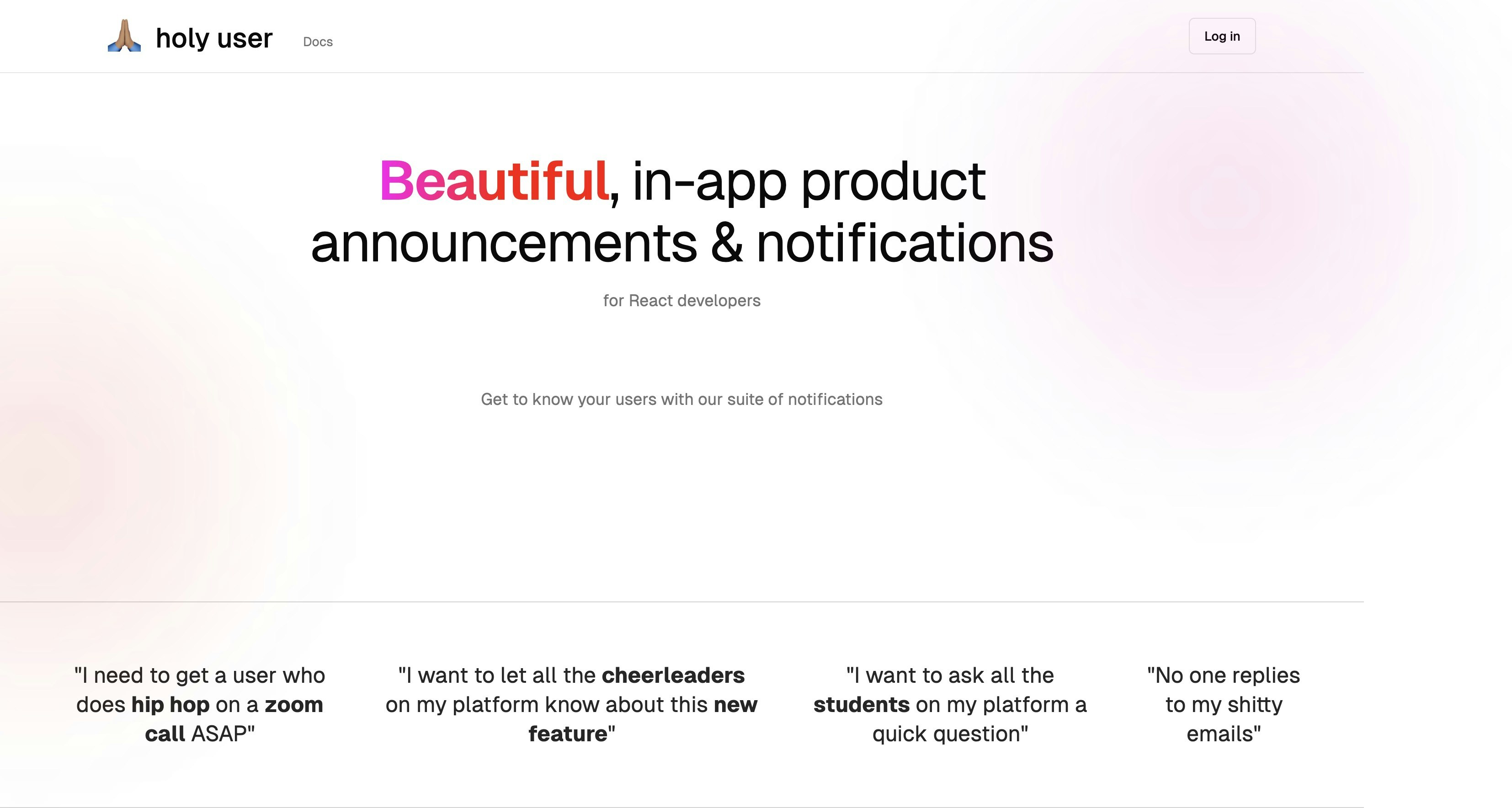 startuptile Holy User-In-app product announcements & notifications for React devs