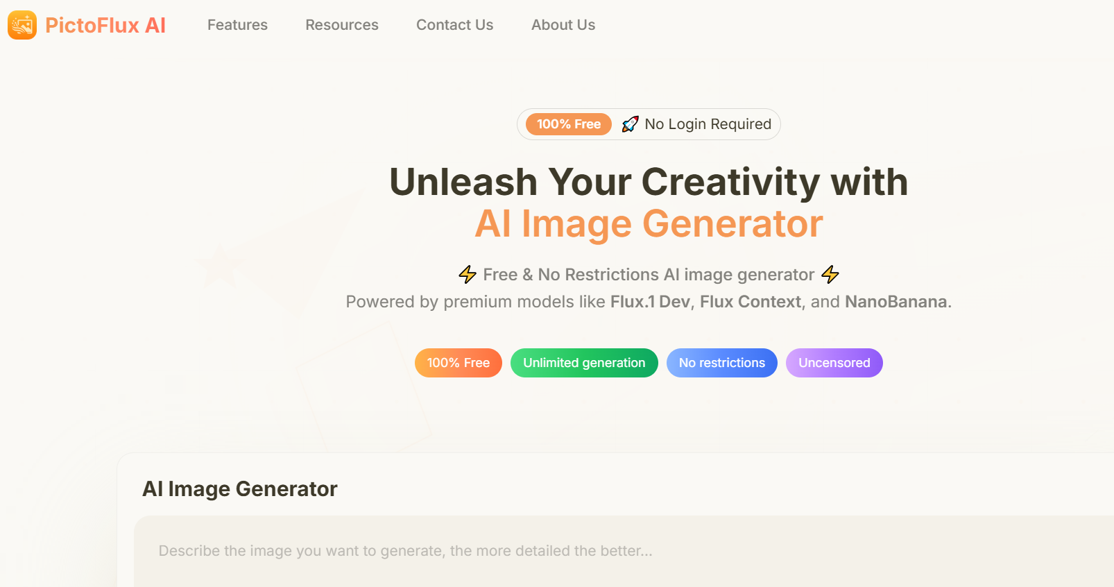 PictoFlux AI  - Main product screenshot demonstrating key features and user interface