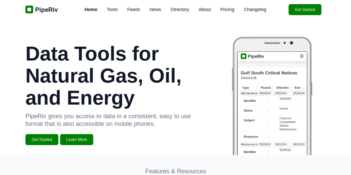 startuptile PipeRiv-Data Tools for Natural Gas Oil and Power