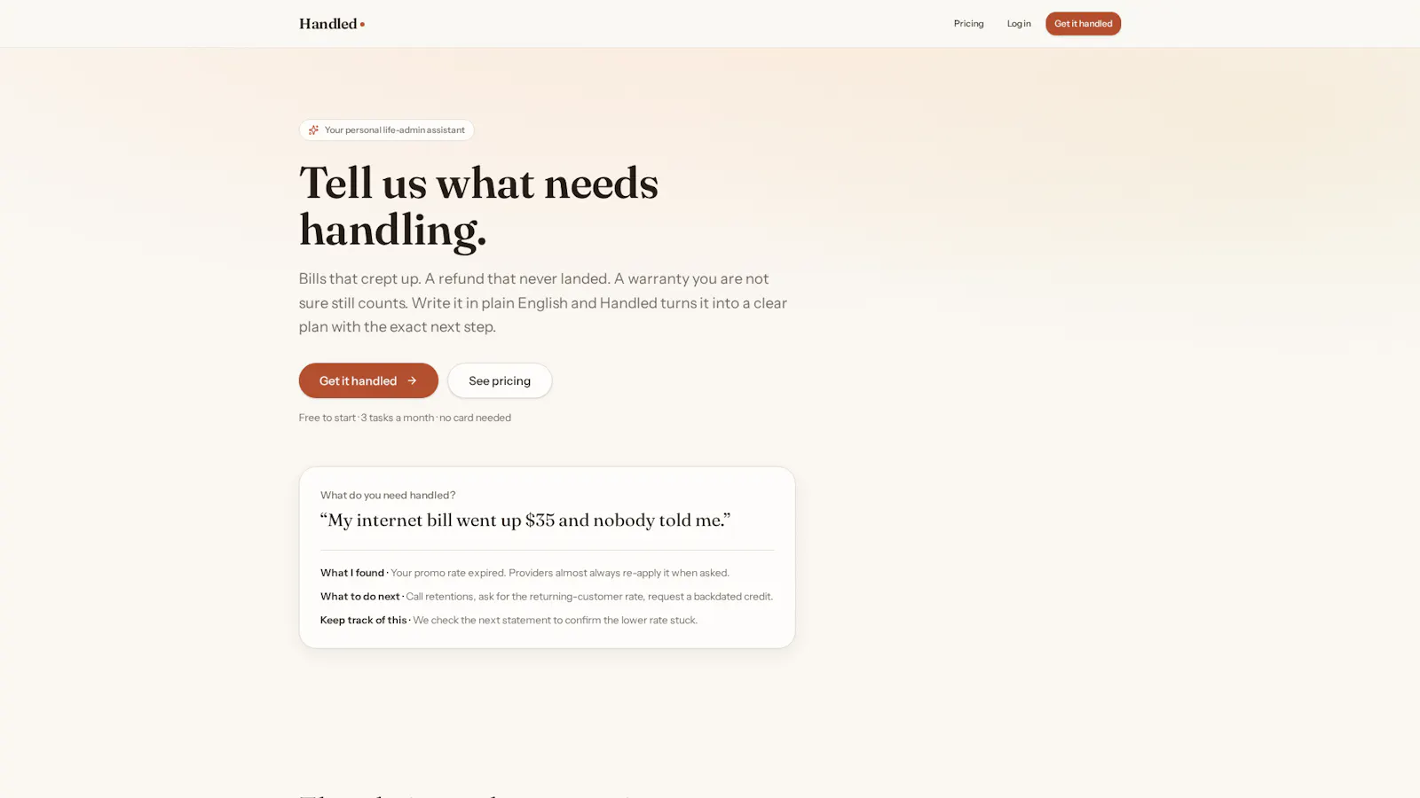 Handled  — Tell us what needs handling. screenshot 1