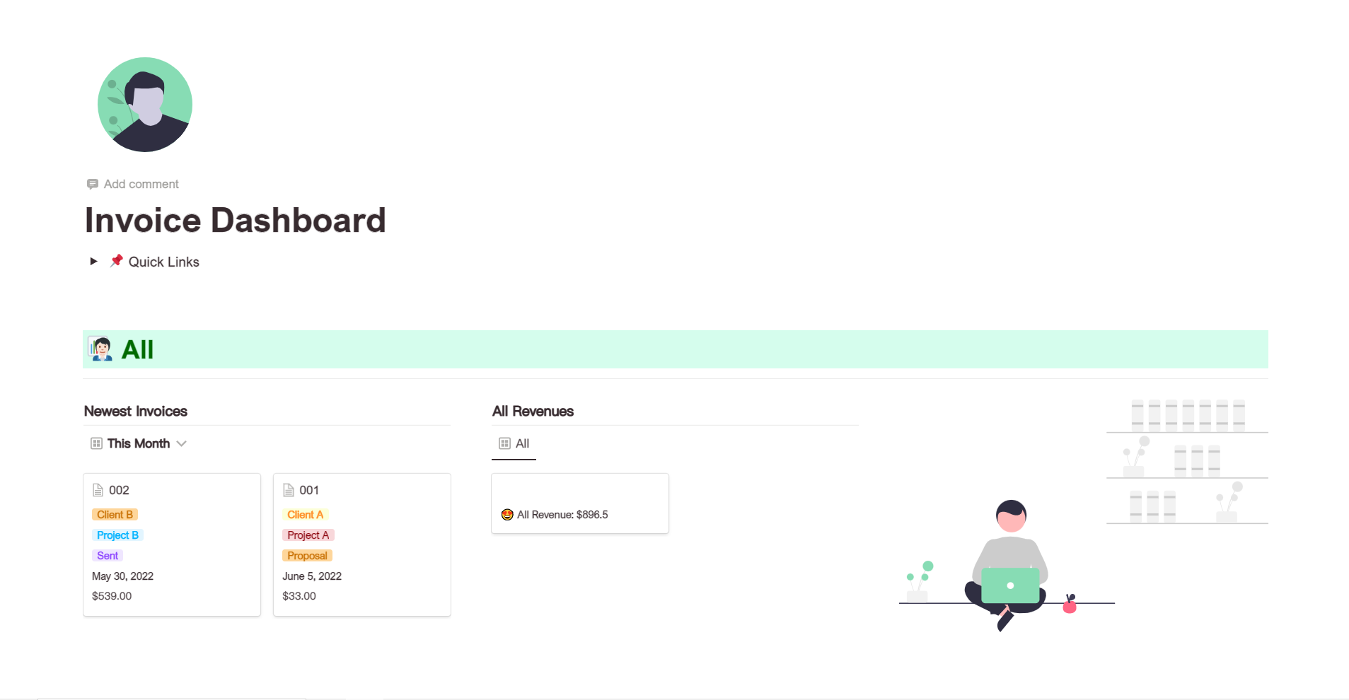 Notion Invoice Dashboard gallery image