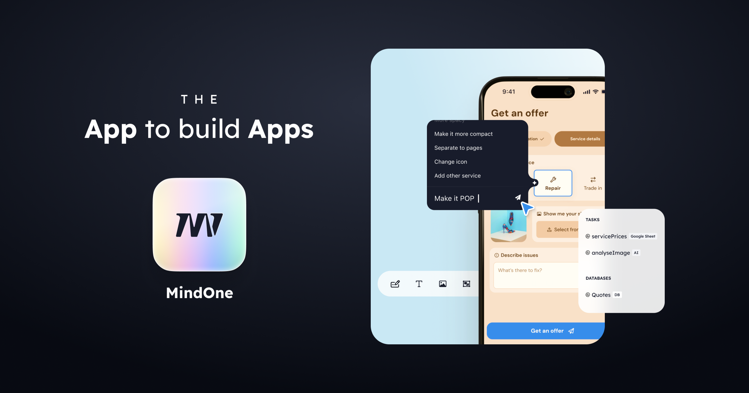 startuptile MindOne Builder-Design-first App builder for native mobile and web.