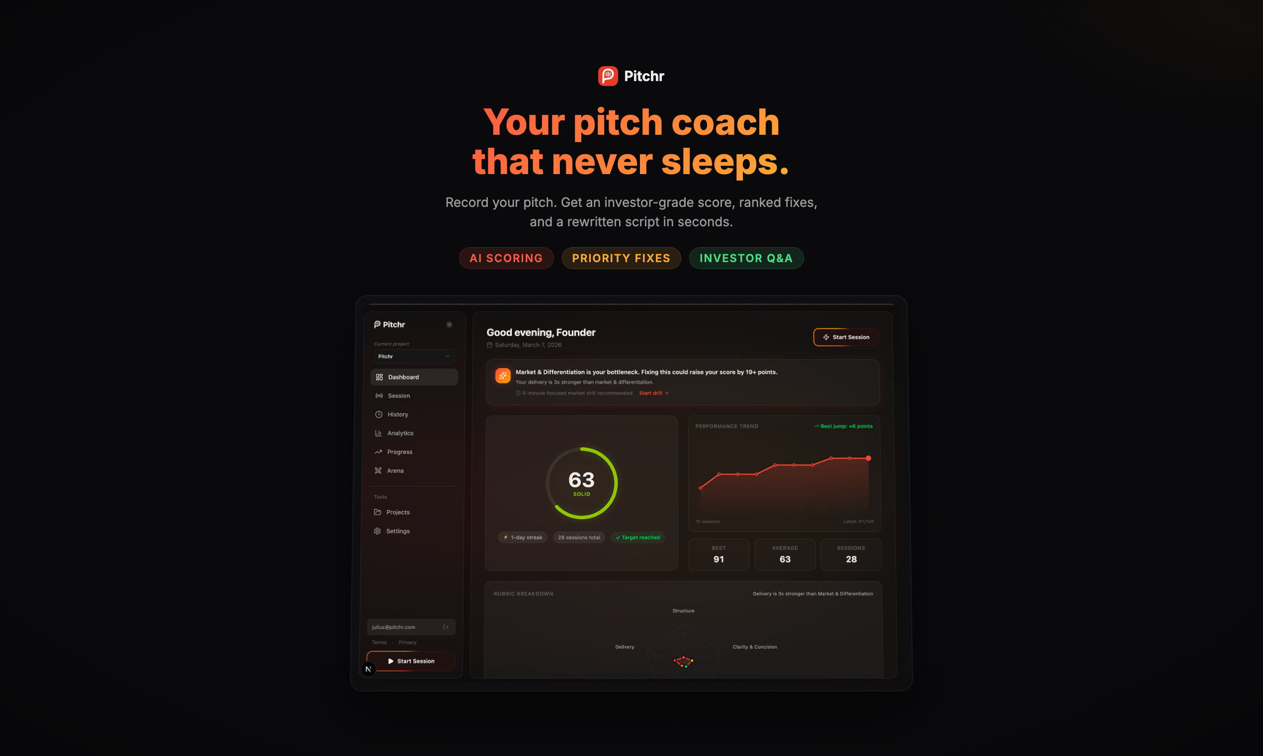 Pitchr - Main product screenshot demonstrating key features and user interface
