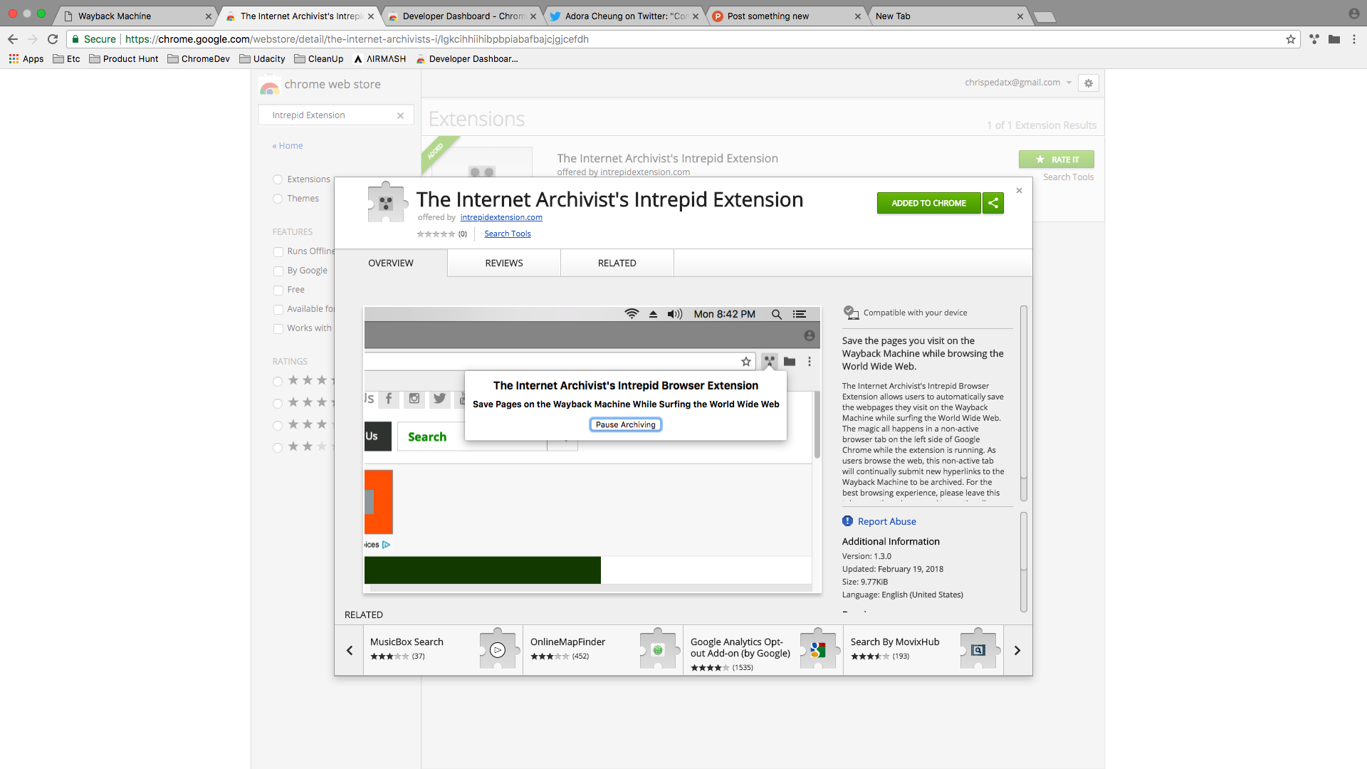The Internet Archivist's Intrepid Browser Extension gallery image