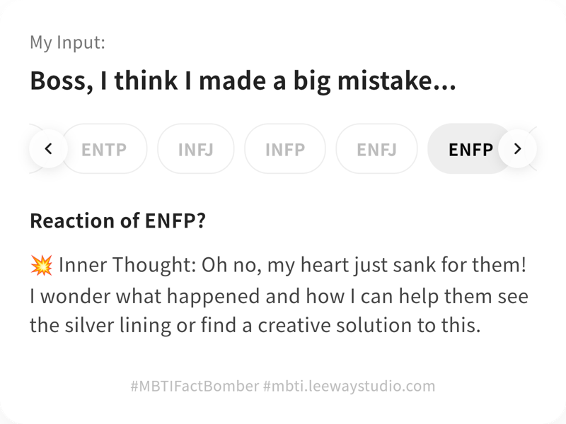 MBTI Fact Bomber - Screenshot 2 showing product features and functionality