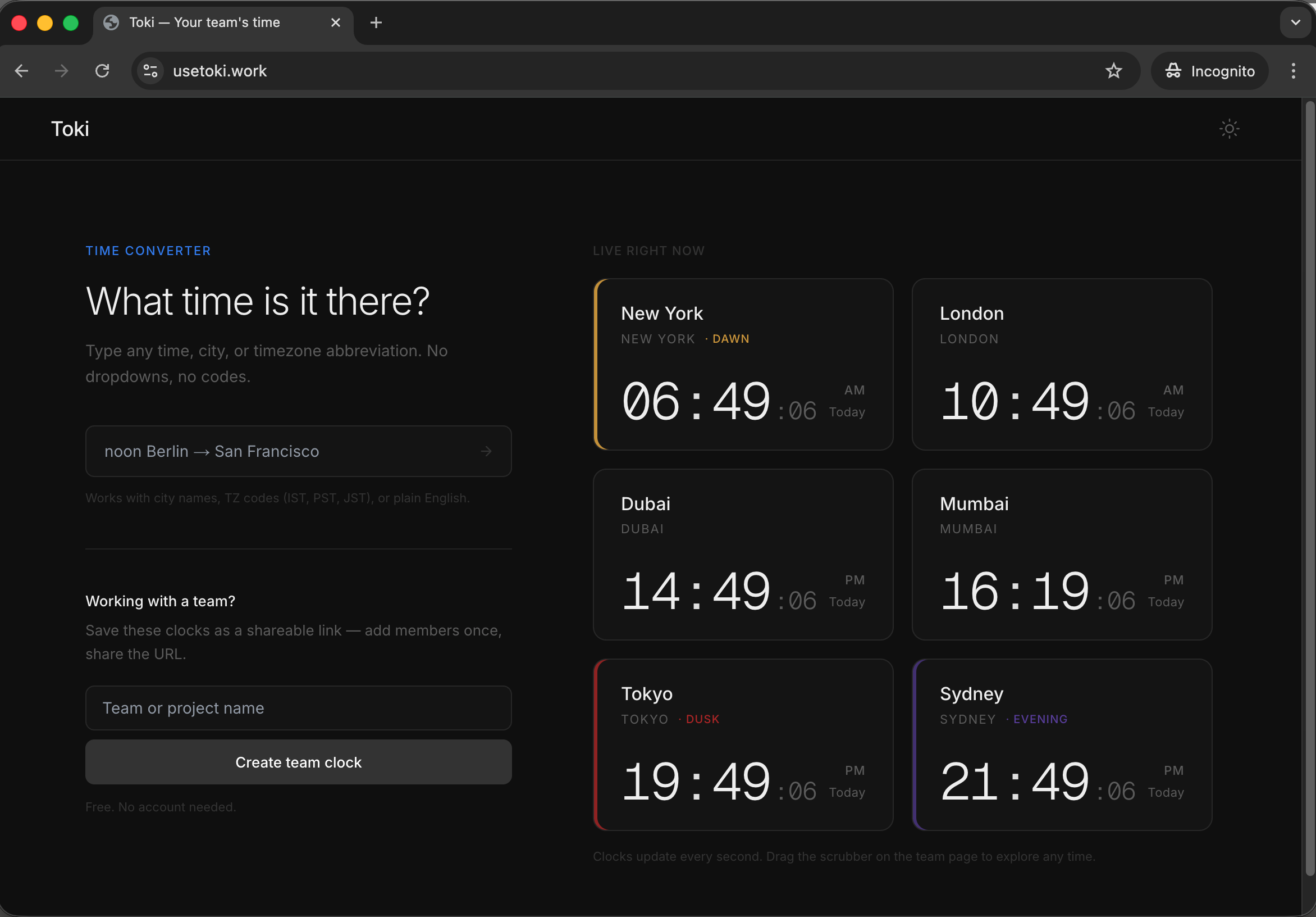Toki - Main product screenshot demonstrating key features and user interface