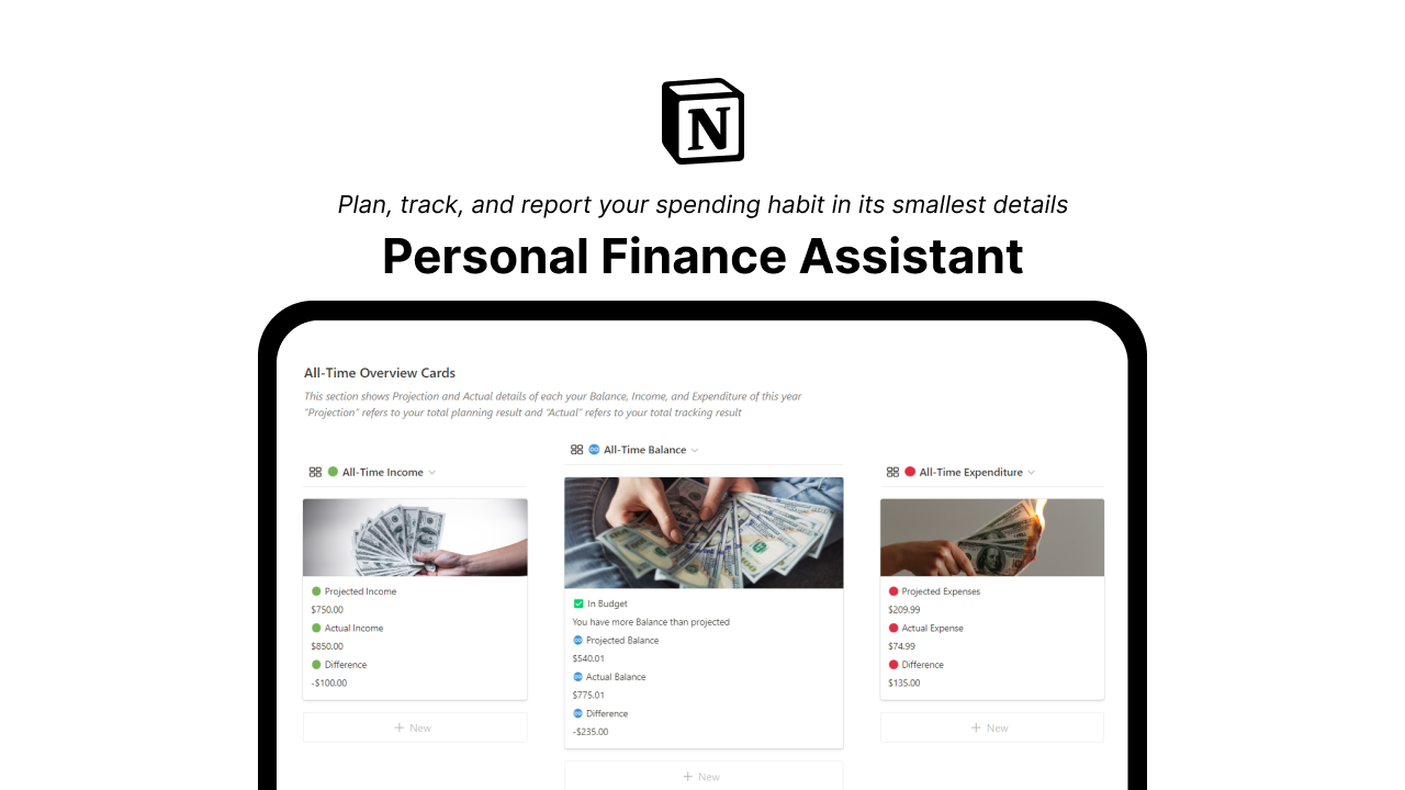 startuptile Notion Personal Finance Assistant-Notion template that reports your spending habits