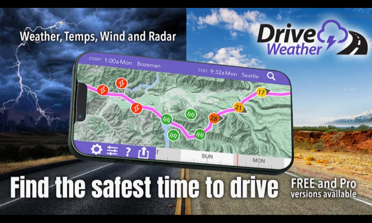 Clima de manejo - Radar de viaje por carretera en tiempo real con capas de datos meteorológicos media 2