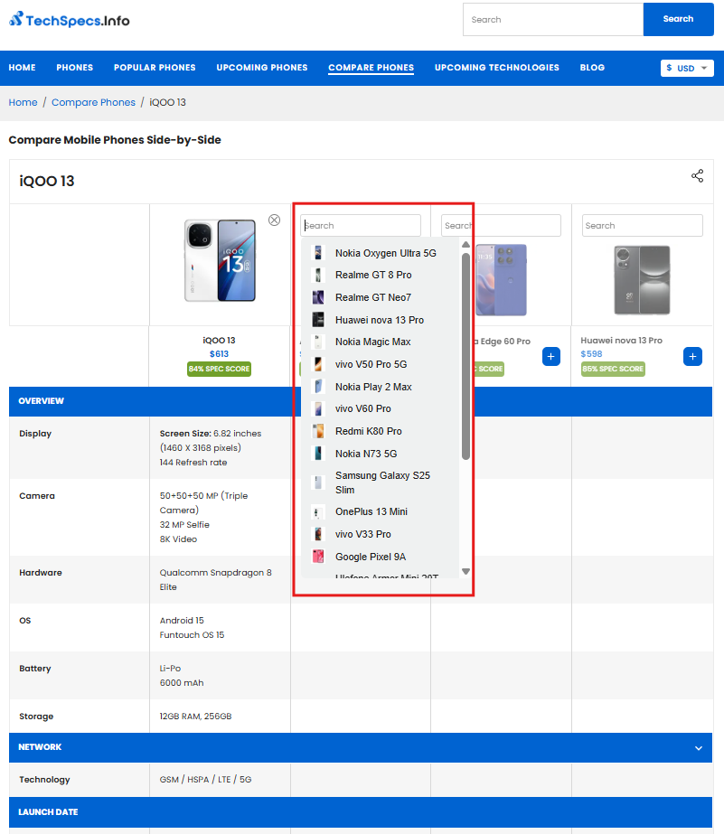 Media So sánh điện thoại |TechSpecs - So sánh tối đa 4 điện thoại bên cạnh một cách nhanh chóng và dễ dàng. 4