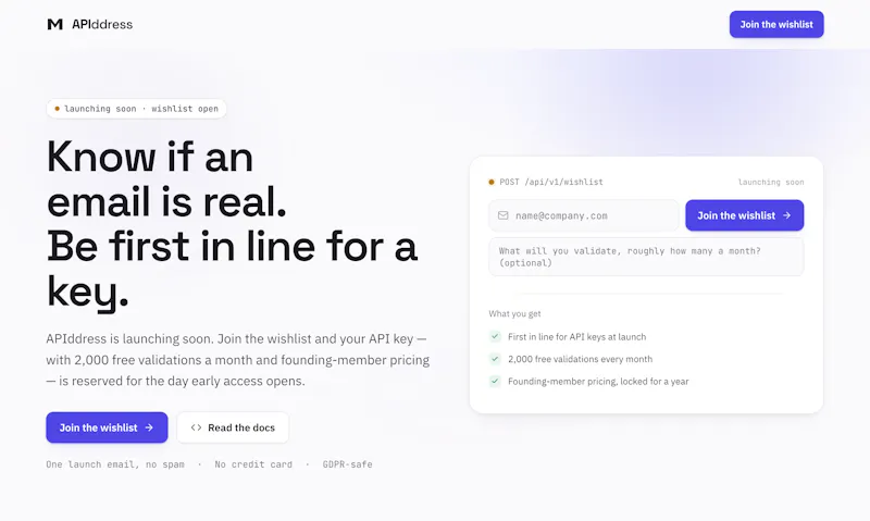 APIddress — email validation API screenshot 1