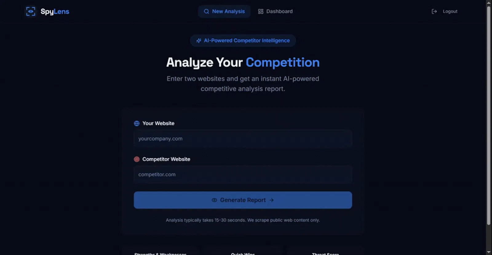 SpyLens — Competitor Intelligence screenshot 1 (video preview)