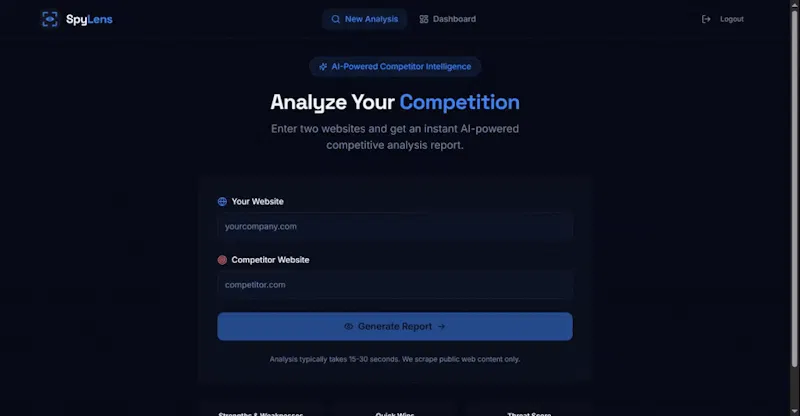 SpyLens — Competitor Intelligence screenshot 1 (video preview)