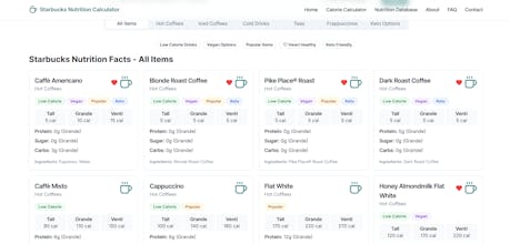 Starbucks Nutrition Calculator gallery image