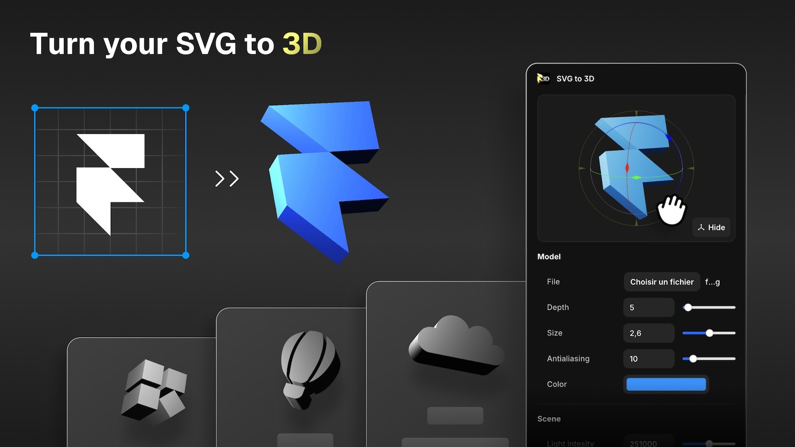 SVG ~ 3D- 프레이머 플러그인 - 한 번의 클릭으로 SVG를 3D로 변환 - 프레임에서 직접 직접 변환하십시오. 미디어 2