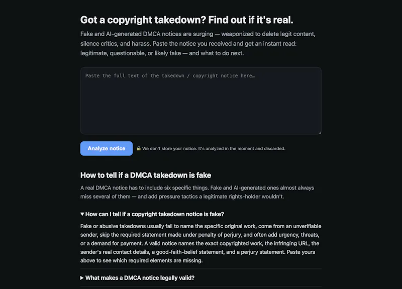 DMCA Triage screenshot 2