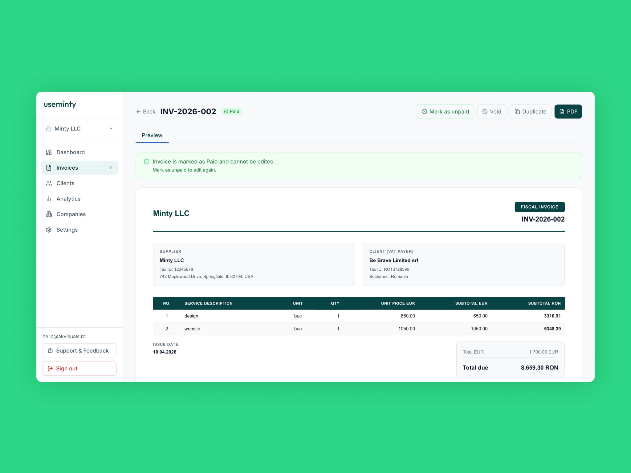 Useminty.app gallery image