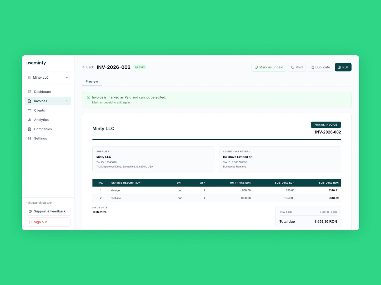Useminty.app screenshot 4
