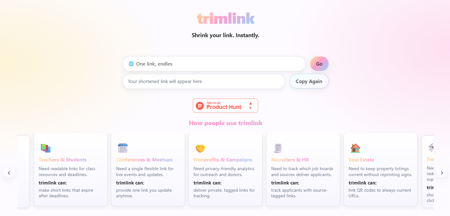 Trimlink - Short Links With Superpowers gallery image