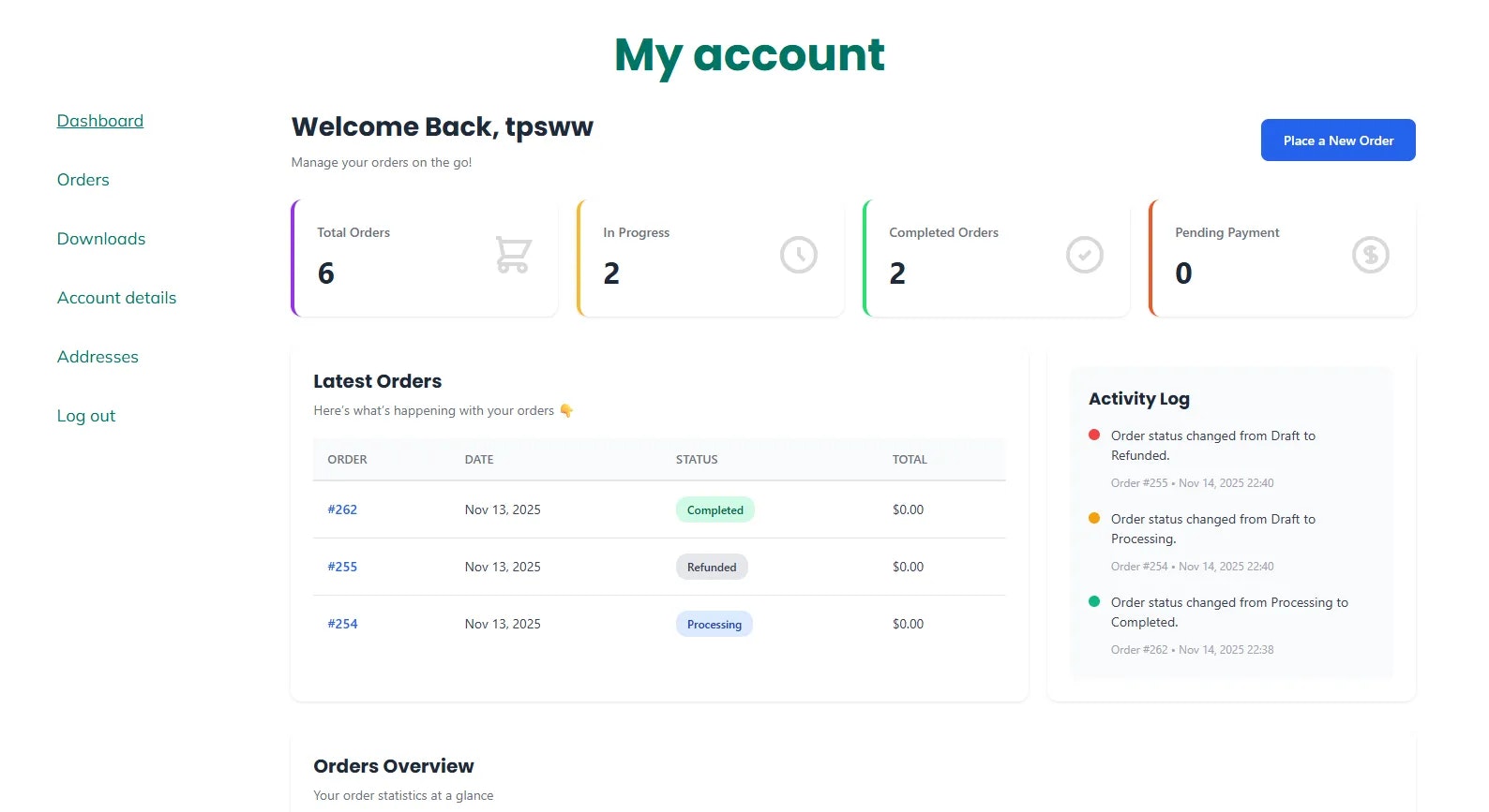 Modern WooCommerce Customer Dashboard - Screenshot 2 showing product features and functionality