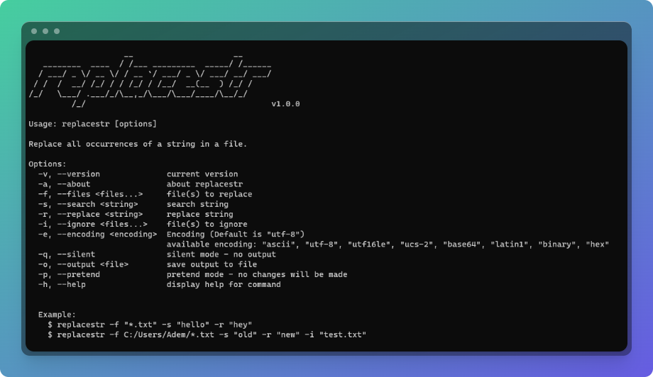 Replacestr - Replace all occurrences of a string in your files using CLI media 1