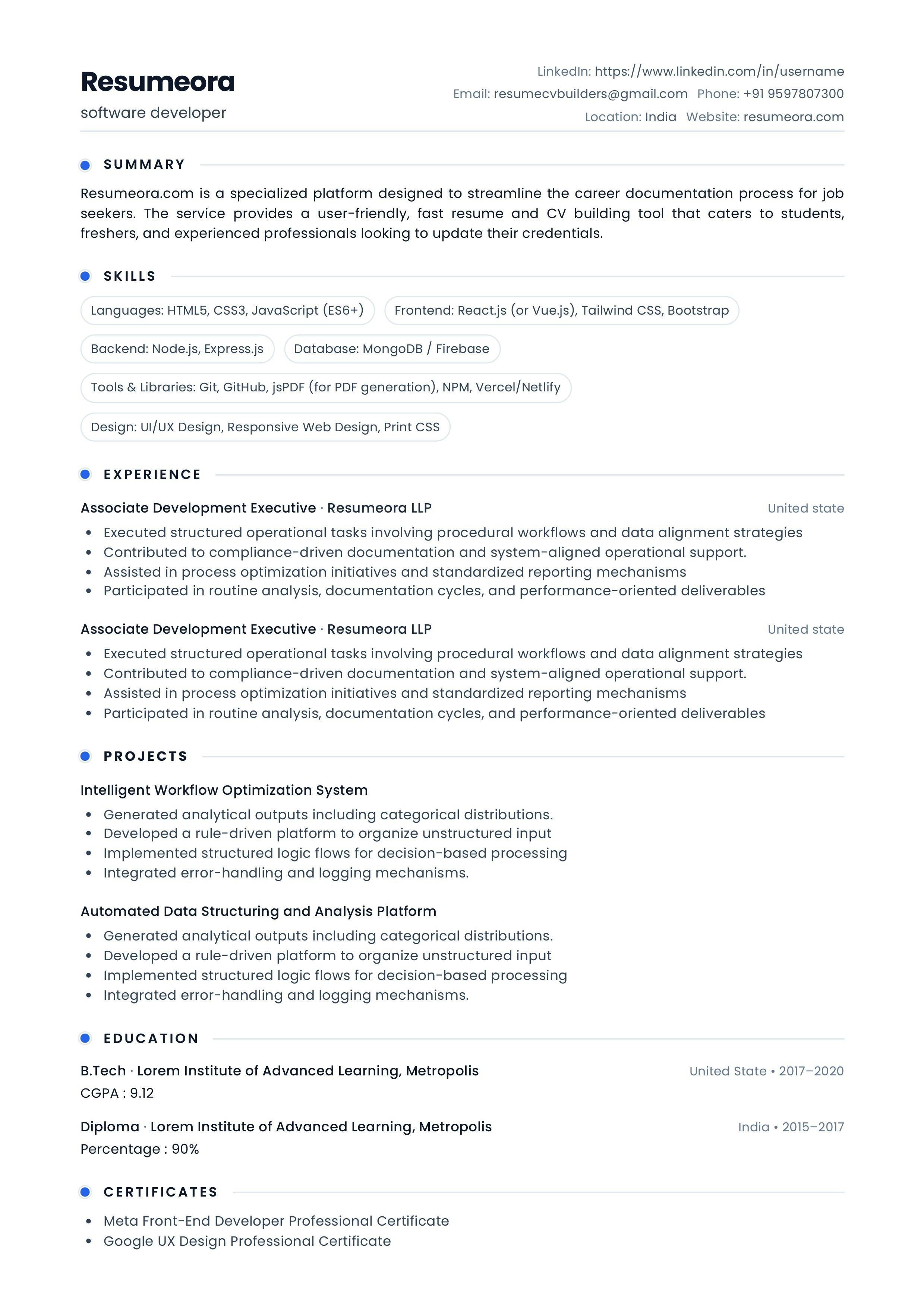 Resumeora Resume Builder gallery image