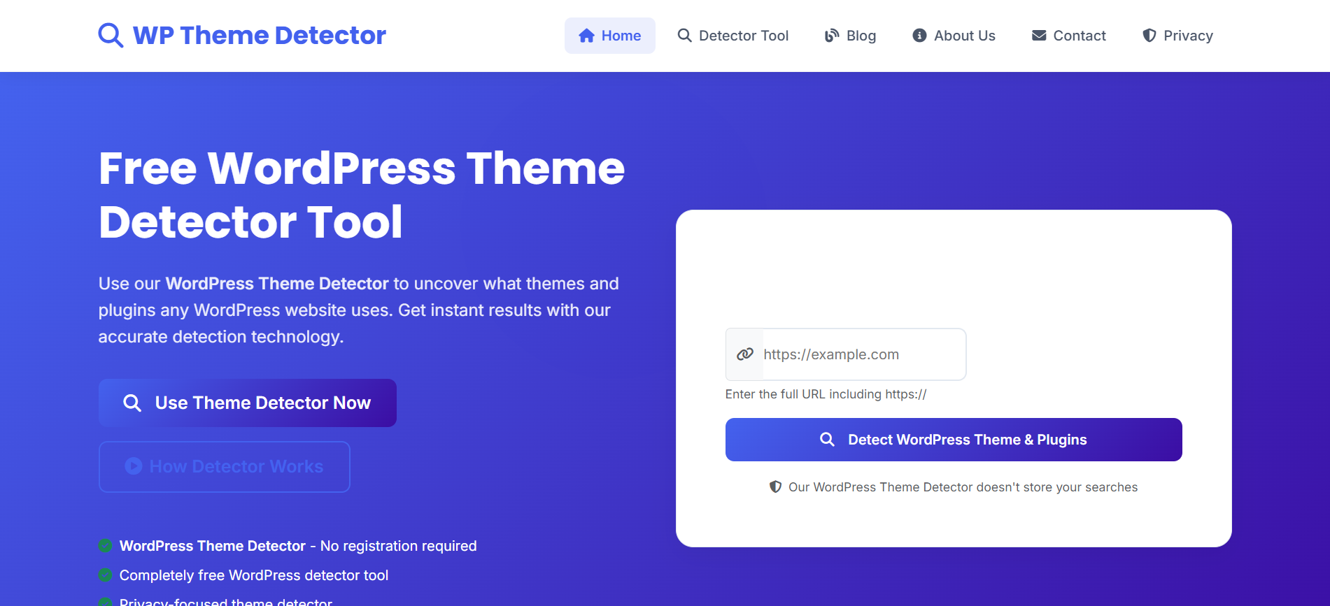 WordPress Theme Detector - Main product screenshot demonstrating key features and user interface