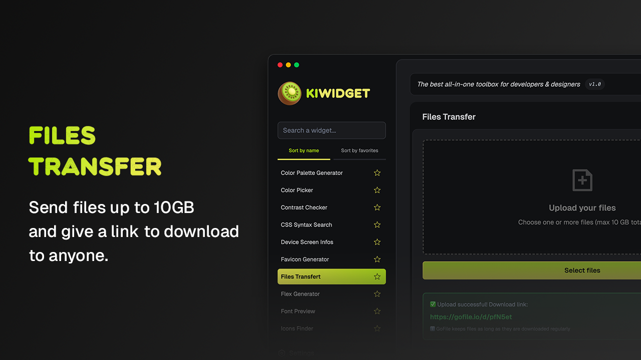 Kiwidget v1.3.0 - Screenshot 2 showing product features and functionality