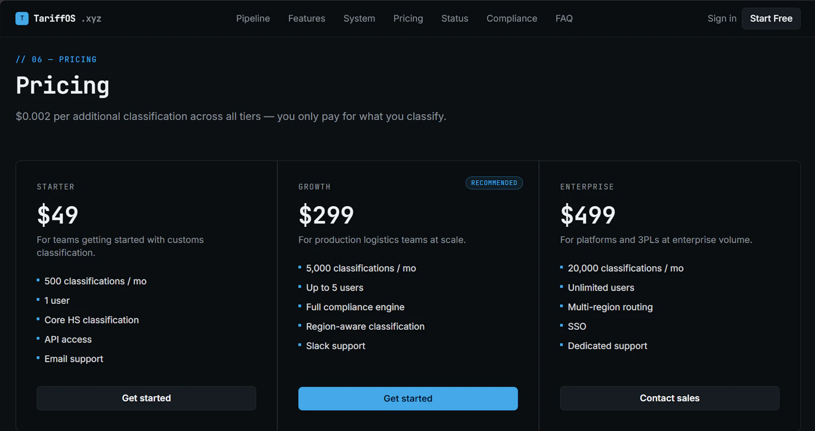 TariffOS Customs compliance engine screenshot 7