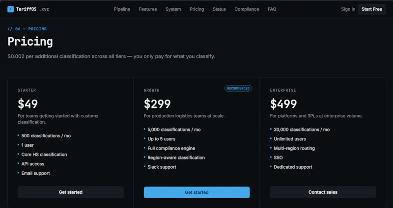 TariffOS Customs compliance engine screenshot 7