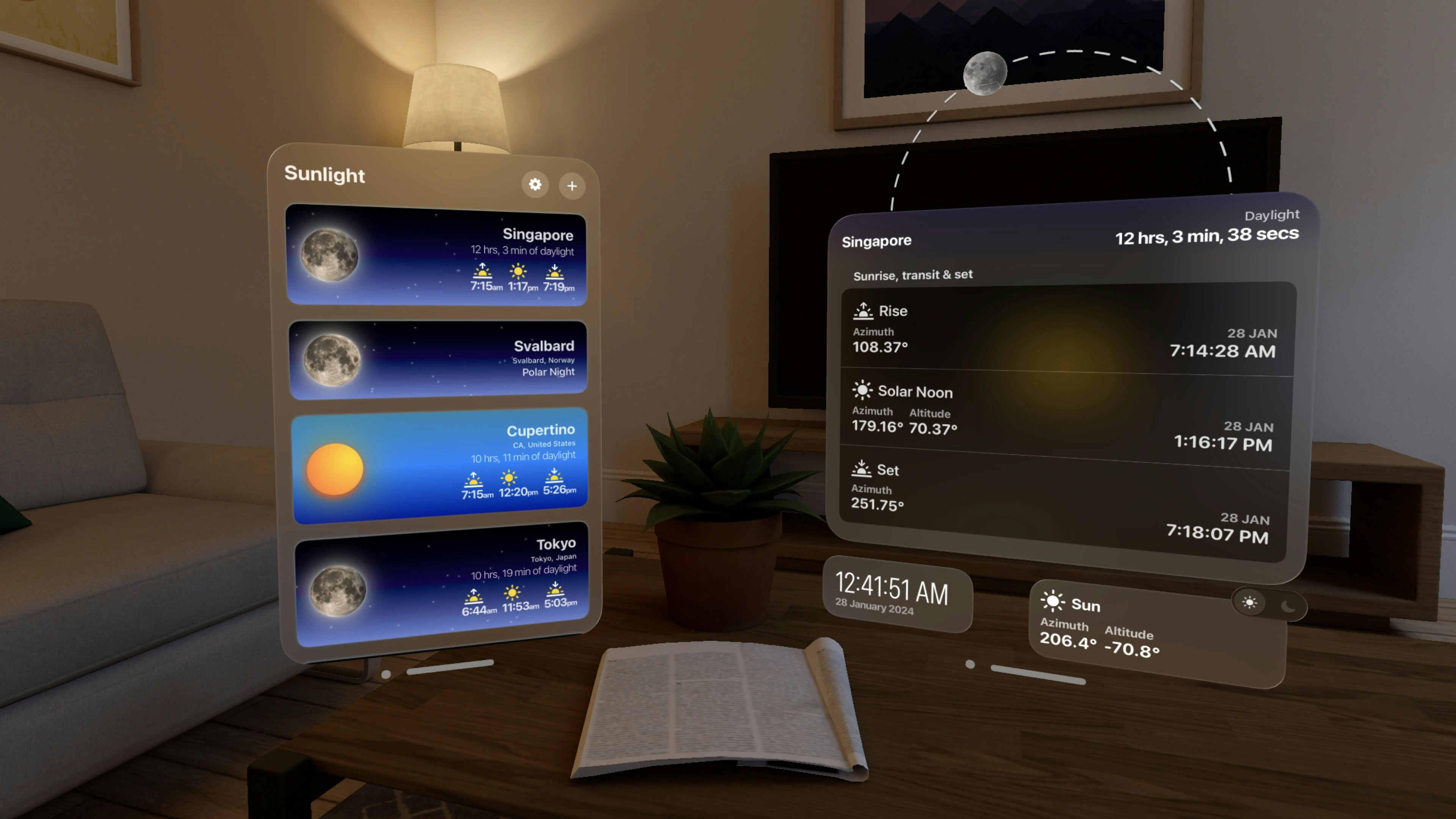وسائط ضوء الشمس ل Apple Vision Pro/VisionOS - تحركات ثلاثية الأبعاد تخبرك بالوقت لشروق الشمس التالي 2